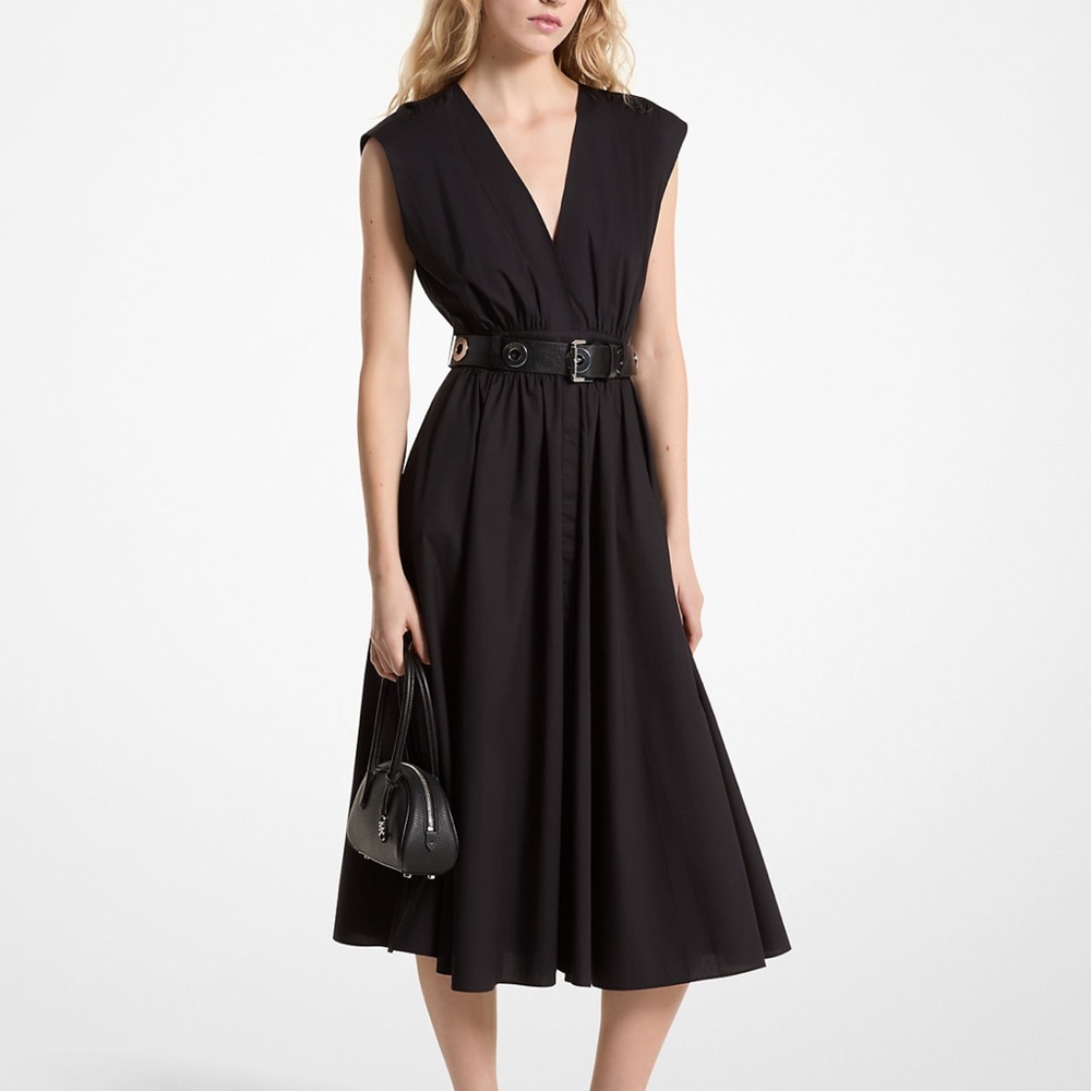 Elegant Black Midi Dress with Belted Waist